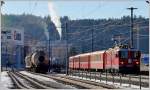 RE1744 mit Ge 4/4 II 614  Schiers  nach Scuol-Tarasp bei Ems Werk. (26.01.2016)