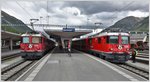 R1954 nach Scuol/Tarasp mit Ge 4/4 II 614  Schiers  und RE1343 mit Ge 4/4 II 625  Küblis  nach St.Moritz in Samedan.