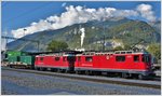 Ge 4/4 II 612  Thusis  und 632  Zizers  in Untervaz-Trimmis. (04.10.2016)