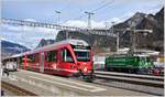 Neuste Werbe Ge 4/4 II 621  Felsberg . Die Lok wurde in den Farben der TRAVECO Transporte AG gestaltet und befindet sich hier auf Probefahrt zwischen Landquart und Untervaz-Trimmis. (02.02.2017)