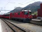 Beim Tag der offenen Tr am 10.06.07 im Bw Samedan wurden auch Pendelfahrten mit den  BerninaExpress  Panoramawagen nach St. Moritz und Pontresina angeboten. Fr diesen Dienst waren die beiden Ge 4/4 II 629  Tiefencastel  und 623  Bonaduz  eingeteilt.