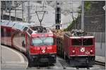 IR1144 mit Ge 4/4 III 644  Savognin  kreuzt in Reichenau-Tamins 5151 mit Ge 6/6 II 704  Davos .