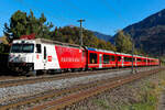 RhB, Ge 4/4III Nr 645 am 29.10.26 beim Golf Platz von Ems Werk.