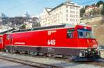 RhB - Ge 4/4 III 645  TUJETSCH  am 02.03.1998 in St.Moritz - Drehstrom-Universallokomotive - bernahme 31.05.1994 - SLM5493/ABB - 3200 KW - Gewicht 62,00t - LP 16,00m - zulssige Geschwindigkeit 100