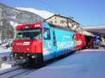 RhB Ge 4/4 III 646 Sta.Maria Val Mstair (Werbe-Lok swisscom mobile)am 11.01.03 in Samedan