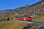 Ge 4/4 III 645 mit einem RE nach Davos Platz am 28.12.2016 bei Saas.