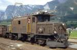 RhB - Ge 6/6 I 412 am 03.10.1990 in Samedan - Elektrische Streckenstangenlokomotive - bernahme 27.11.1925 - SLM3045/BBC2242/MFO - 940 KW - Gewicht 66,00t - LP 13,30m - zulssige Geschwindigkeit 55