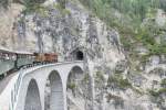 Jubiläum,125 Jahre RhB.Museumslok Ge4/6 Nr.353(1914)und Ge6/6 I Nr.415(Krokodil 1929)mit einem Nostalgiezug auf dem Landwasserviadukt.24.07.14