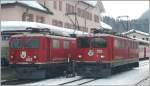 Stelldichein der Ge 4/4 I 607  Surselva  und der Ge 6/6 II 701  Raetia  in Pontresina. (02.03.2009)
