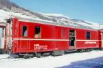 D 4204 - Gepckwagen am 01.02.1998 in Scuol - bernahme 24.12.1948 - SWS - Fahrzeuggewicht 14,00t - Zuladung 8,00t - LP 12,94m - zulssige Geschwindigkeit 90 km/h.-  2=24.08.1992 - RhB-Logo deutsch - Lebenslauf: ex F4 4204 - 1964 D 4204. Hinweis: neues gendertes Anschriftenfeld, gescanntes Dia
