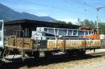 RhB - Kk-w 7324 am 06.09.1994 in Untervaz - Niederbordwagen 2-achsig mit 1 offenen Plattform - Baujahr 1911 - Louv - Gewicht 5,44t - Zuladung 12,50t - LP 7,79m - zulssige Geschwindigkeit Aufkleber
