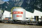 RhB - Uce 8022 am 01.09.1993 in Untervaz - Zementsilowagen 2-achsig mit 1 offenen Plattform - Baujahr 1959 - FFA/MBA - Gewicht 8,00t - Zuladung 15,00t - LP 7,74m - zulssige Geschwindigkeit 65 km/h -