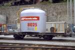 RhB - Uce 8025 am 31.05.1992 in St.Moritz - Zementsilowagen 2-achsig mit 1 offenen Plattform - bernahme 06.07.1959 - FFA/MBA - Gewicht 7,92t - Zuladung 15,00t - LP 7,74m - zulssige Geschwindigkeit