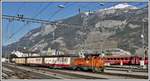 Gm 3/3 231 aus Felsberg erreicht Chur Gbf. Im Hintergrund der Felsberger Calanda 2695m. (08.04.2020)