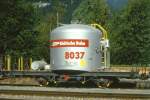 RhB - Uce 8037 am 07.06.1993 in Untervaz - Zementsilowagen 2-achsig mit 1 offenen Plattform - Baujahr 1957 - FFA/MBA - Gewicht 7,90t - Zuladung 15,00t - LP 7,74m - zulssige Geschwindigkeit 65 km/h -