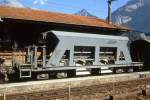 RhB - Fad 8728 am 22.08.1991 in Reichenau - Selbstentlade-Schotterwagen 4-achsig mit 1 offenen Plattform - bernahme 27.01.1988 - JMR - Gewicht 15,05t - Zuladung 33,00t - LP 12,50m - zulssige