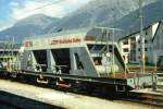 RhB - Fad 8736 am 07.09.1994 in Samedan - Selbstentlade-Schotterwagen 4-achsig mit 1 offenen Plattform - bernahme 09.1993 - JMR - Gewicht 15,18t - Zuladung 33,00t - LP 12,50m - zulssige