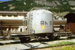 RhB - Uce 8038 am 13.08.1991 in Samedan - Zementsilowagen 2-achsig mit 1 offenen Plattform - Baujahr 1957 - FFA/MBA - Gewicht 7,72t - Zuladung 15,00t - LP 7,74m - zulssige Geschwindigkeit 65 km/h -