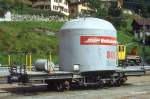 RhB - Uce 8067 am 28.08.1996 in Bergn - Zementsilowagen 2-achsig mit 1 offenen Plattform - Baujahr 1956 - FFA/MBA - Gewicht 7,90t - Zuladung 15,00t - LP 7,74m - zulssige Geschwindigkeit 65 km/h