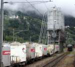 Zementverladeanlage in Landquart fr die zweiachsigen Zementsilowagen, unter den Eisenbahnern als  Mohrenkpfe  bezeichnet.