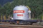 RhB - Uce 8003 am 07.06.1993 in Untervaz - Zementsilowagen 2-achsig mit 1 offenen Plattform - Baujahr 1956 - FFA/MBA - Gewicht 7,79t - Zuladung 15,00t - LP 7,74m - zulssige Geschwindigkeit 65 km/h -