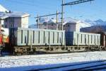 RhB - R-w 8202 II am 07.02.1997 in Samedan - Flachwagen mit Rungen 4-achsig mit 1 offenen Plattform - bernahme 14.11.1990 - FC - Fahrzeuggewicht 18,55t - Zuladung 33,00t - LP 16,54m - zulssige