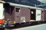 RhB - Gbk-v 5598 am 08.06.1992 in Landquart - Gedeckter Gterwagen 2-achsig mit 1 offenen Plattform - Baujahr 1913 - Reichsh/Gestle - Gewicht 7,60t - Zuladung 12,50t - LP 8,49m - zulssige