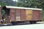 RhB - Gbk-v 5601 am 27.08.1995 in Ilanz - Gedeckter Gterwagen 2-achsig mit 1 offenen Plattform - Baujahr 1913 - Reichsh/Gestle - Gewicht 7,57t - Zuladung 12,50t - LP 8,49m - zulssige Geschwindigkeit 75 km/h - 2=14.05.1992 - Lebenslauf: ex K1 5601 - 1969 Gbk-v 5601 - 06/2002 Abbruch - Hinweis: gescanntes Dia
