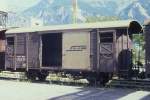 RhB - Gbk-v 5608 am 09.09.1990 in Reichenau - Gedeckter Gterwagen 2-achsig mit 1 offenen Plattform - Baujahr 1913 - Reichsh/Gestle - Gewicht 7,65t - Zuladung 12,50t - LP 8,49m - zulssige