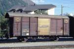 RhB - Gb 5810 am 31.08.1993 in Samedan - Gedeckter Gterwagen 2-achsig mit 1 offenen Plattform - Baujahr 1914 - SIG - Gewicht 7,46t - Zuladung 15,00t - LP 8,54m - zulssige Geschwindigkeit Aufkleber 70 km/h - 2=14.07.1987 - Lebenslauf: exBB K 222 - 1942 RhB K 5417 - 1965a - 1967 K 5810 - 1969 Gb 5810 - 12/1996 Abbruch.
