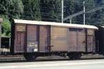 RhB - Gb 5918 am 25.06.1994 in Reichenau - Gedeckter Gterwagen 2-achsig mit 1 offenen Plattform - Baujahr 1962 - FC - Gewicht 7,25t - Zuladung 15,00t - LP 8,44m - zulssige Geschwindigkeit Aufkleber 70 km/h - 2=26.02.1987 - Lebenslauf: ex K 5918 - 1969 Gb 5918 - 06/1995 Lb 7801 - Hinweis: gescanntes Dia.
