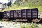 RhB - Fb 8517 am 13.08.1991 in St.Moritz - Hochbordwagen mit Stahlaufbau 2-achsig mit 1 offenen Plattform - Baujahr 1913 - bernahme 31.05.1983 - Rast/RhB - Gewicht 7,60 - Zuladung 15,00t - LP 8,89m