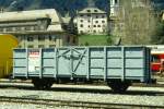 RhB - Fb 8522 am 10.05.1992 in Samedan - Hochbordwagen mit Stahlaufbau 2-achsig mit 1 offenen Plattform - Baujahr 1913 - bernahme 07.06.1983 - Rast/RhB - Gewicht 7,74 - Zuladung 15,00t - LP 8,89m -