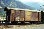 RhB - Gb 5031 am 21.08.1995 in Untervaz - Gedeckter Gterwagen 2-achsig mit 1 offenen Plattform - Baujahr 1963 - JMR - Gewicht 7,57t - Ladegewicht 15,00t - LP 9,14m - zulssige Geschwindigkeit Aufkleber 70 km/h - Lebenslauf: ex K 5031 - 1969 Gb 5031 -  11/2005 Historisches Fahrzeug WN 9885 - Hinweis: genderte zulssige Hchstgeschwindigkeit, gescanntes Dia
