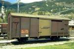 RhB - Gb 5032 am 01.09.1993 in Samedan - Gedeckter Gterwagen 2-achsig mit 1 offenen Plattform - Baujahr 1963 - JMR - Gewicht 7,67t - Ladegewicht 15,00t - LP 9,14m - zulssige Geschwindigkeit