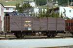 RhB - Ek 6070 am 10.05.1992 in Davos Dorf - Hochbordwagen 2-achsig mit 1 offenen Plattform - Baujahr 1931 - SIG - Gewicht 6,77t - Zuladung 10,00t - LP 7,49m - zulssige Geschwindigkeit Aufkleber 60