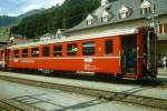 RhB - AB 1561 am 02.08.1992 in Disentis - 1./2.Klasse Einheitspersonenwagen (Typ II) mit Bremszahnrad - bernahme 08.12.1975 - FFA/SWP - Fahrzeuggewicht 16,80t - Sitzpltze 18/28 - LP 18,50m -