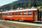 RhB - B 2112 am 02.09.1995 in Disentis - 2.Klasse Leichtstahlwagen, geeignet fr Krankentransporte der Armee - bernahme 05.02.1913 - SIG - Fahrzeuggewicht 19,00t - Sitzpltze 64, Stehpltze 20 - LP
