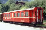 RhB - B 2117 am 27.08.1996 in Thusis - 2.Klasse Leichtstahlwagen, geeignet fr Krankentransporte der Armee - Baujahr 1913 - SIG - Fahrzeuggewicht 19,00t - Sitzpltze 64, Stehpltze 20 - LP 15,73m -