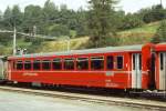 RhB - B 2267 am 21.08.1995 in Filisur - 2.Klasse Spitzenverkehrs-Personenwagen fr Stammnetz mit Drehgestellen lterer Wagen - bernahme: 10.10.1986 - FFA/RhB/SWP - Fahrzeuggewicht 18,00t - Sitzpltze