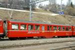 RhB - B 2338 am 14.03.1999 in Filisur - 2.Klasse Personenwagen - Mitteleinstiegswagen leichter Stahlbauart - bernahme 16.11.1956 - SIG - Fahrzeuggewicht 18,00t - Sitzpltze 68 - LP 18,22m -