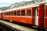 RhB - B 2343 am 07.03.1998 in Samedan - 2.Klasse Einheitspersonenwagen (Typ 1) - bernahme 22.11.1963 - FFA/SIG/RhB - Fahrzeuggewicht 21,00t - Sitzpltze 60 - LP 18,42m - zulssige Geschwindigkeit 90