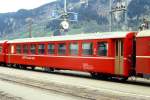 RhB - B 2362 am 25.05.1991 in Disentis - 2.Klasse Einheitspersonenwagen (Typ 1) - bernahme 15.07.1966 - FFA/SIG/RhB - Fahrzeuggewicht 18,00t - Sitzpltze 64 - LP 18,42m - zulssige Geschwindigkeit