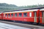 RhB - A 1225 am 06.06.1990 in St.Moritz - 1.Klasse Einheitspersonenwagen Typ I - bernahme 20.12.1962 - FFA/SIG - Fahrzeuggewicht 20,00t - Sitzpltze 36 - LP 18,42m - zulssige Geschwindigkeit 90