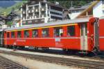 RhB - A 1237 am 31.05.1990 in Disentis - 1.Klasse Einheitspersonenwagen Typ I - bernahme 15.11.1965 - FFA/SIG - Fahrzeuggewicht 18,00t - Sitzpltze 36 - LP 18,42m - zulssige Geschwindigkeit 90 km/h - 2=13.06.1988 - Logo RhB in italienisch. Hinweis: noch Griffstangen neben den Tren, Klassezahlen klein, hoher Anschriftenblock, dnne Betriebsnummern, gescanntes Dia
