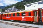RhB - A 1264 am 29.08.1998 in Disentis - 1.Klasse Personenwagen - Einheitspersonenwagen Typ II - bernahme 14.12.1977 - FFA/SWP - Fahrzeuggewicht 16,50t - Sitzpltze 36 Stehpltze 24 - LP 18,50m -