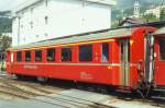 RhB - A 1266 am 28.06.1996 in St.Moritz - 1.Klasse Personenwagen - Einheitspersonenwagen Typ II - bernahme 21.12.1977 - FFA/SWP - Fahrzeuggewicht 15,00t - Sitzpltze 36 - LP 18,50m - zulssige