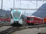 Landquart (17.04.2004) Tag der offenen Tr bei der RhB.
Die Endmontage der Stadler GTW 2/6 fr die Griechischen Staatsbahnen wurde in der Hauptwerksttte der RhB ausgefhrt.
Im Bild No4307 auf Schnupperfahrt von Malans.