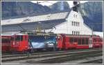 Kurzpendel mit Ge 4/4 II 615  Klosters  und Stadler Steuerwagen 1753 vor der Hauptwerksttte Landquart.