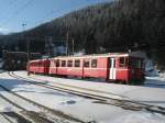 Skizug Klosters-Davos mit BDt 1722 beim rangieren in Klosters, 22.01.2011.